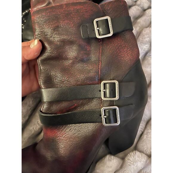 9.5 kork ease triple belted ankle boots/booties red leather italian - Picture 12 of 12